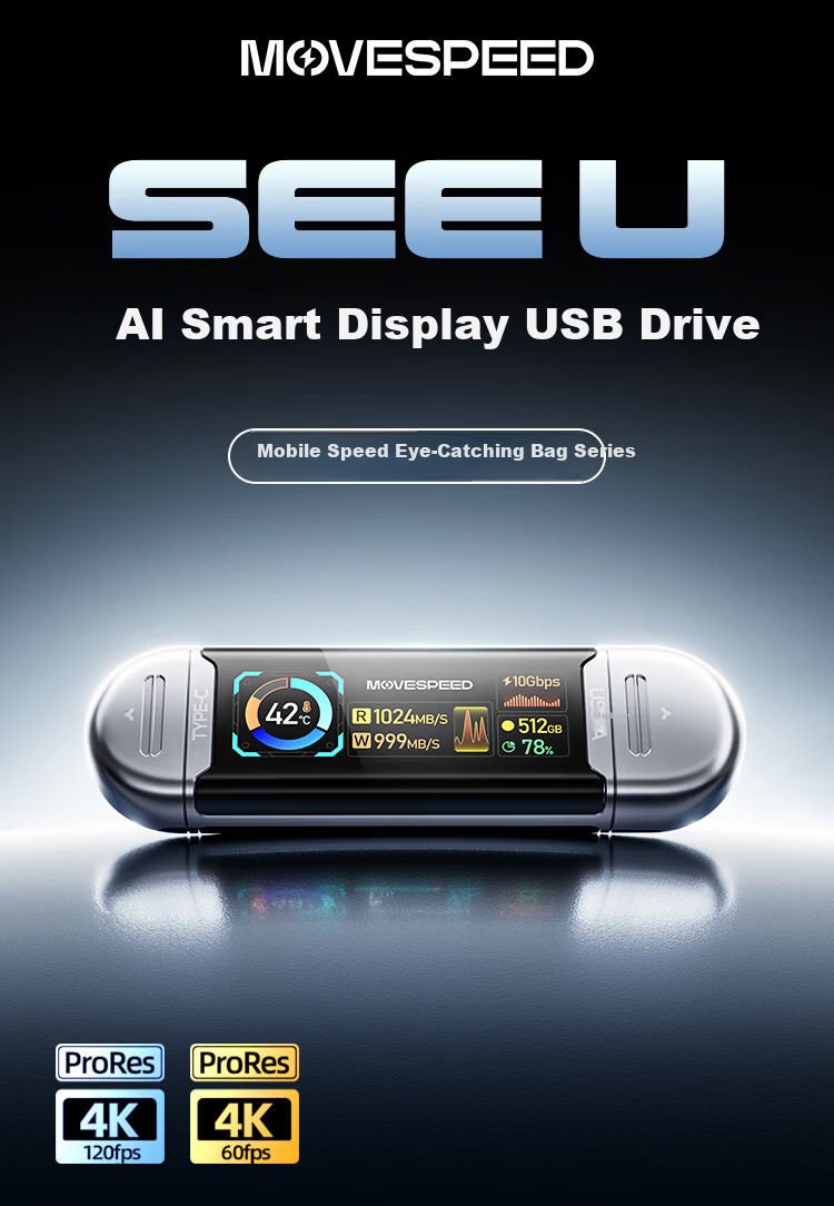 MOVE SPEED 1TB Solid State USB Flash Drive Type-C/USB3.2 Dual Interface Mobile Phone USB Drive Large Capacity Gigabit Read/Write Speed Computer USB Drive with Screen Display Real-Time Capacity SU10 Ey 2