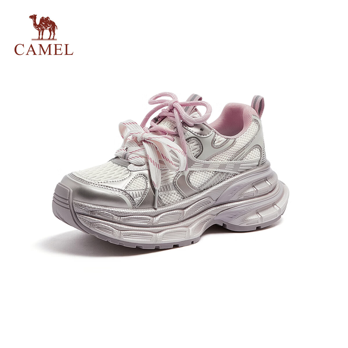 CAMEL Silver Moon Outdoor Dad Sneakers Thick Sole Casual Shoes L24A255753W Beige/Gold/Pink (Women's Breathable Mesh) Size 35