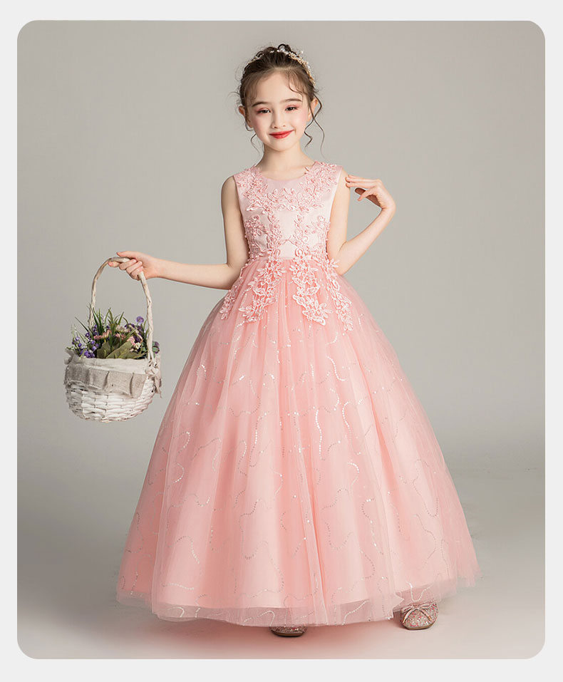 Carfit Girls Summer Princess Dress Puffy Dress Flower Girl Dress Stage Piano Performance Children's Day Navy Blue 170 12