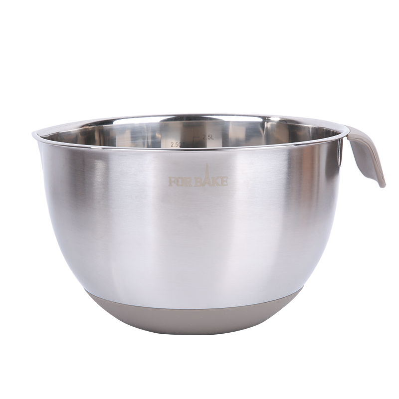 FOR BAKE 20cm Stainless Steel Mixing Bowl with Handle, Cream Whipper And Beater, Deep And Thick with Measurement Markings