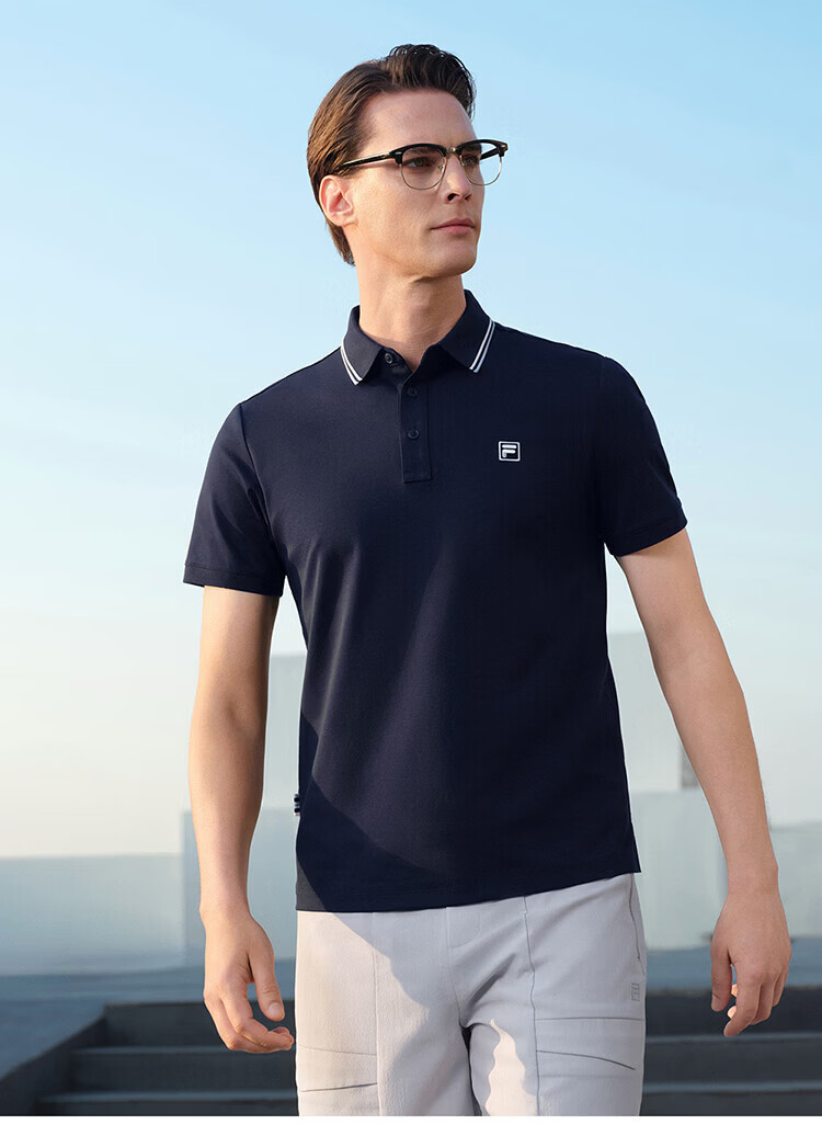 FILA Elite Men's Knitted Short Sleeve Polo Shirt 2026 Summer Simple Basic Casual Top 25