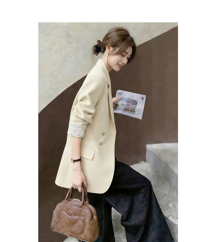 Demana [Sharp Aura] Spring Urban Commuter Style Lace Splice Double-Breasted Loose Slimming Coat for Women Premium Feel 8