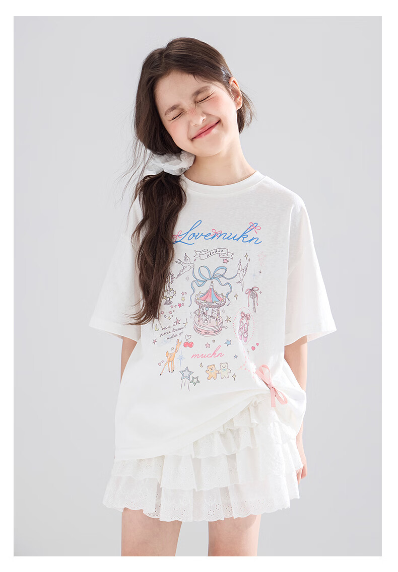 Mucmukn Wish Fairy Snowflake Soft Cotton Loose Hand-Painted Print Short Sleeve T-Shirt Summer Girls' Tee New 19