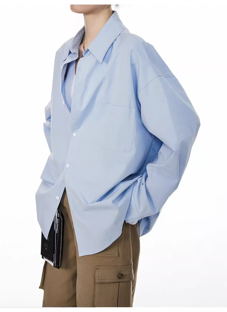 ICH MODE Blue Long Sleeve Women's Shirt Summer Loose Casual Blouse Versatile Trendy Top Jacket Blue S 29