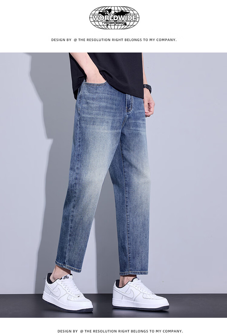 TUCANO Men's Summer Fashion Casual Loose Straight-Leg Cropped Jeans Retro Blue 32 11