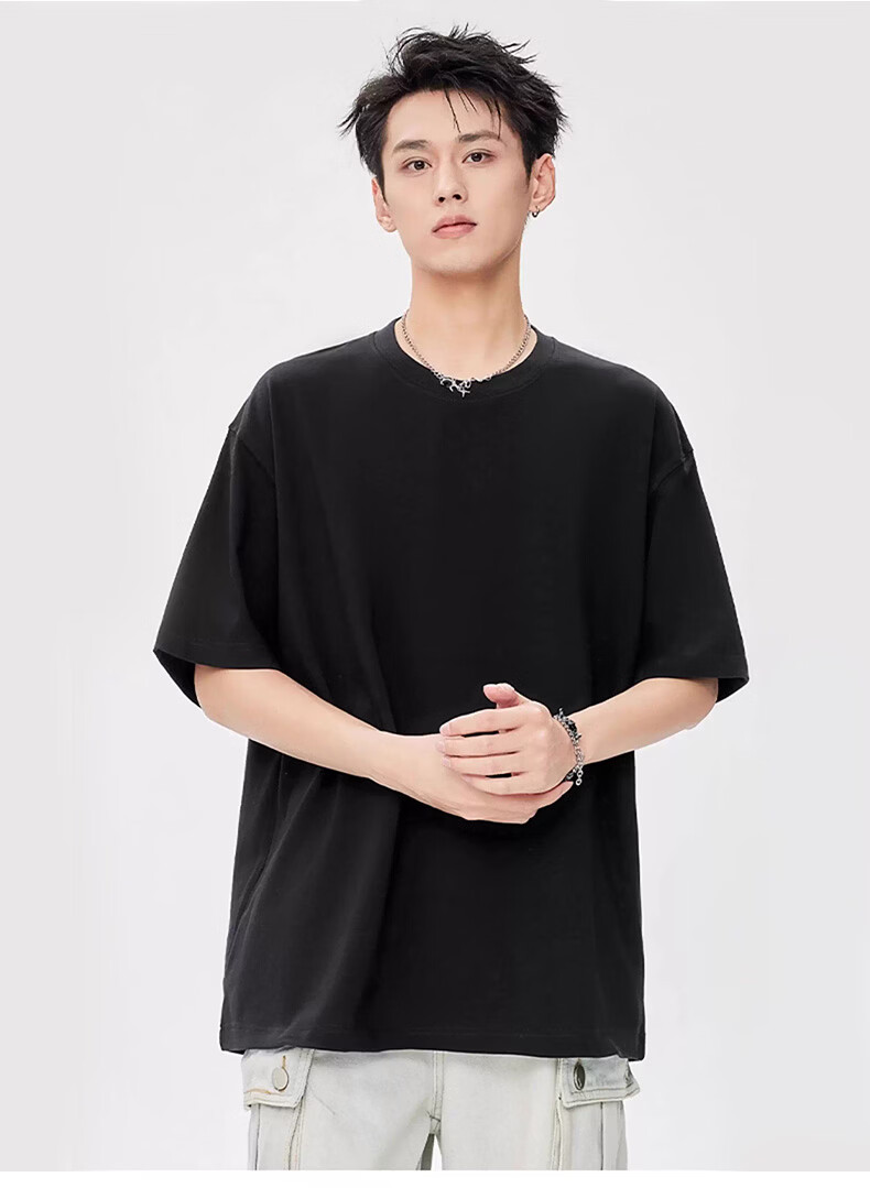 Langsha Men's Short Sleeve Pure Cotton T-Shirt Summer Heavyweight 2026 New Drop Shoulder Loose Casual Simple Half Sleeve Top 15