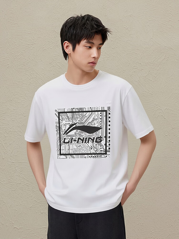LI-NING Men's Breathable Lightweight Comfortable Summer T-Shirt Trendy Fashion Round Neck Printed Casual Versatile Sports Top 2