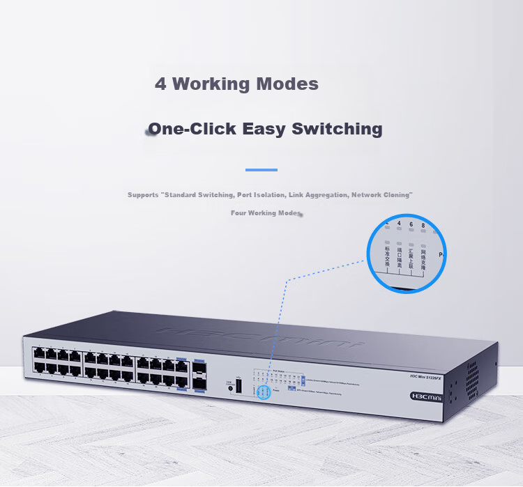 H3C 24-Port Gigabit Switch with 1m Ethernet Cable Enterprise Rack-Mount Network Switch 24-Port Gigabit Ethernet + 2 10-Gigabit SFP+ Ports 3