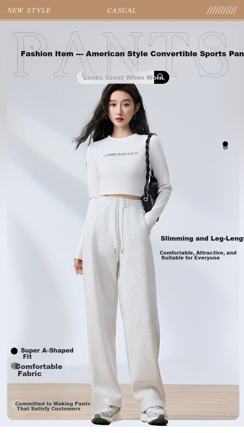 Langsha Women's Sweatpants Spring Autumn American Style Sports Pants Loose Slim Fit Jogger Straight Leg Two-Way Casual Draped Wide-Leg Pants 1