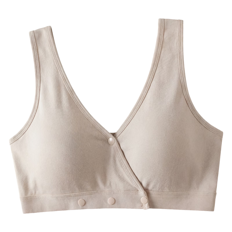 FENYE Three-Buckle Adjustable Nursing Bra Postpartum Feeding Pure Cotton Sleep Bra Anti-Sagging Large Breast Sleepwear Skin Color XL