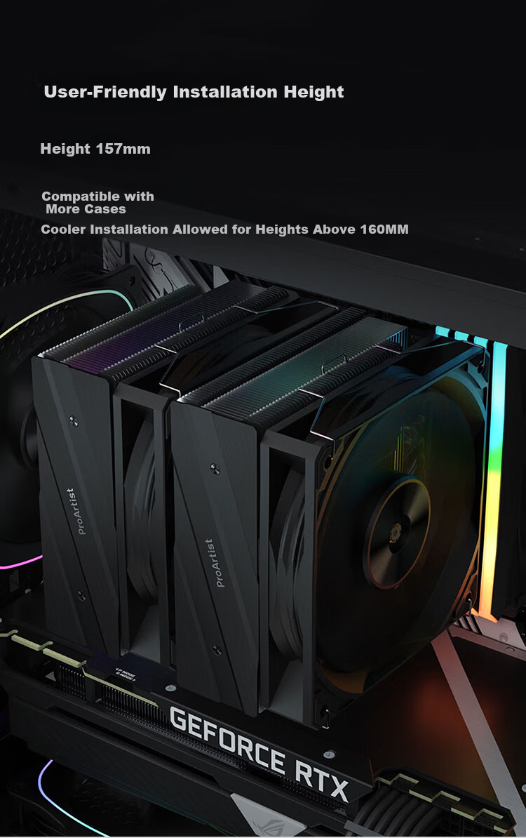 ProArtist G6 Dual Tower CPU Air Cooler 6 Heat Pipes Fan Speed Control Desktop Computer Cooler Compatible with Intel/AM5 11