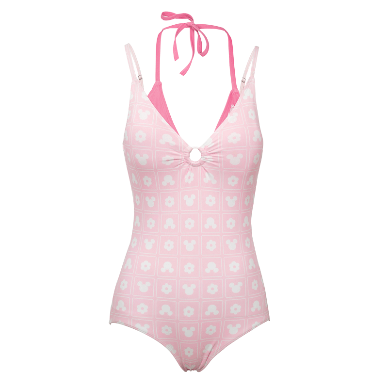 Disney Women's High-End Beach Vacation Sexy Spaghetti Strap One-Piece Swimsuit D16035S2F Pink Mickey L