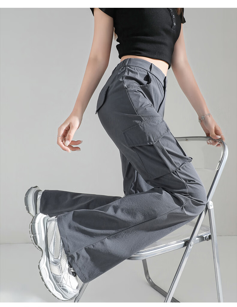 Borui Women's Micro Flare Quick-Dry Lightweight Work Pants 2026 New Summer Casual Slim American Paratrooper Trousers 27
