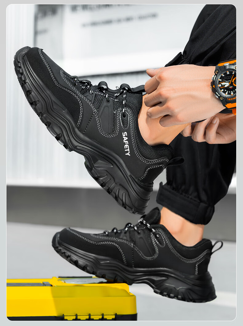 GUYISA Men's Summer Breathable Anti-Smash Steel Toe Anti-Puncture Ultra-Light Comfortable Safety Work Construction Shoes 5003 Size 39 12