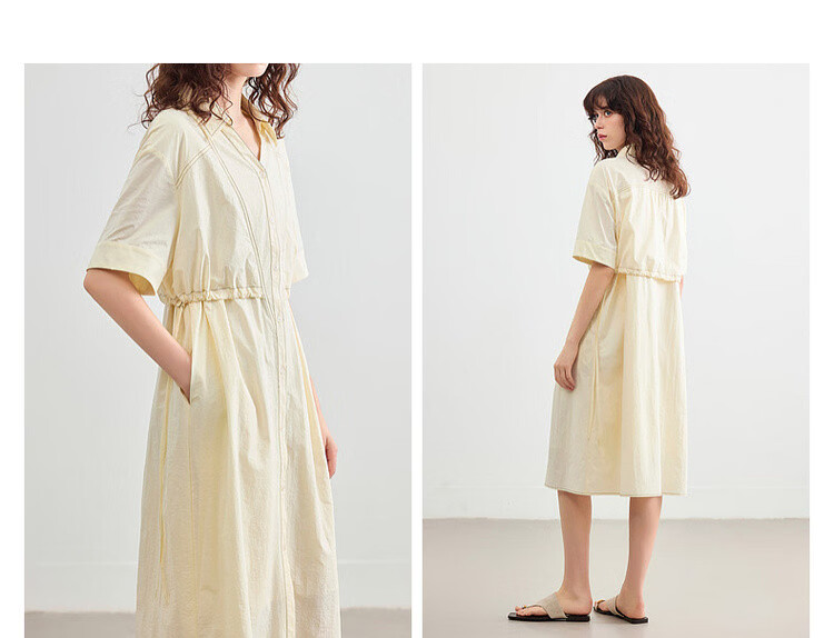 Demana Quick-Dry Sun Protection Series Summer Lightweight Outdoor V-Neck Short Sleeve Loose Casual Mid-Length Dress for Women 9
