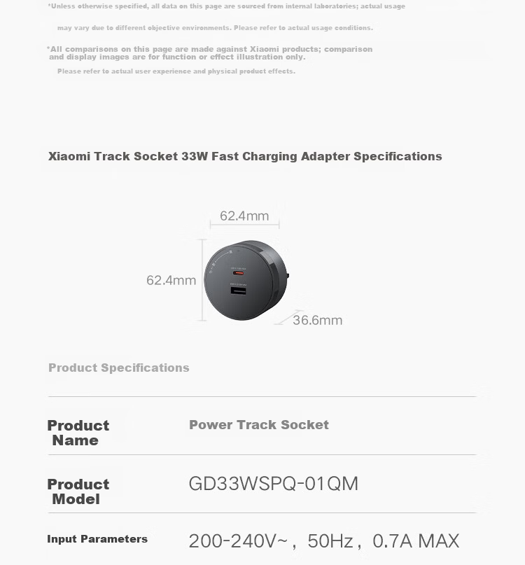 MI Track Socket 33W Fast Charging Adapter Frost White 12