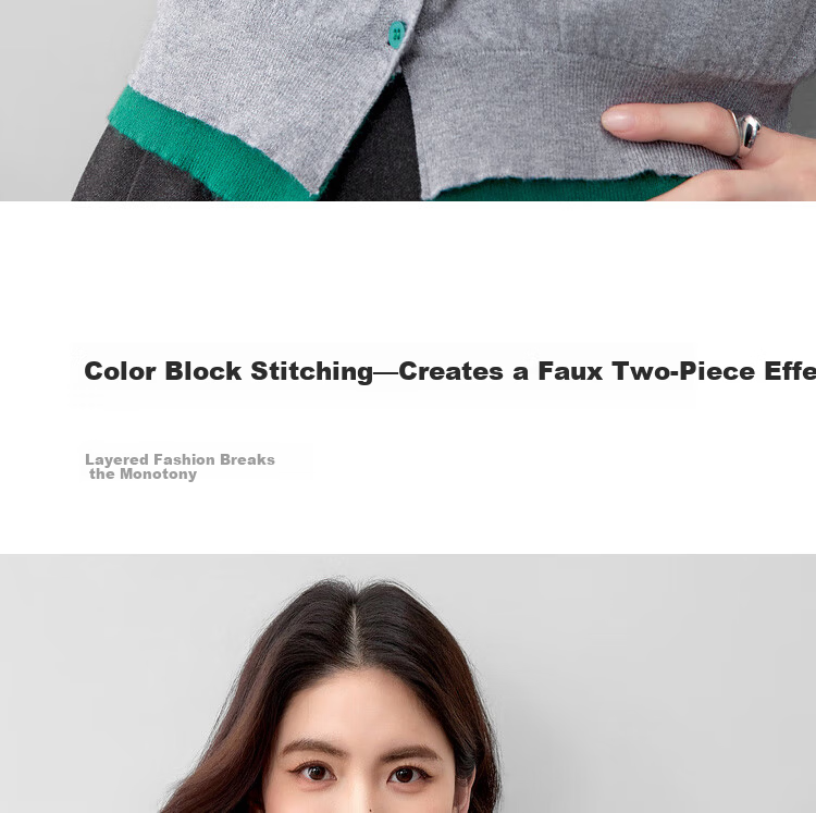 Sentubila Age-Reducing Elastic Knitwear Women Autumn Color-Block Crew Neck Ribbed Cuff Long Sleeve Cardigan Single-Breasted Heart Embroidery Top 7