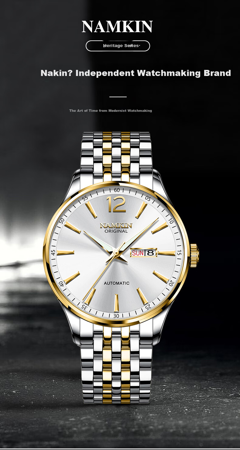 NAMKIN Top 10 Brand Men's Mechanical Watch Fully Automatic Imported Movement Waterproof Luminous Black Dial 8882 1