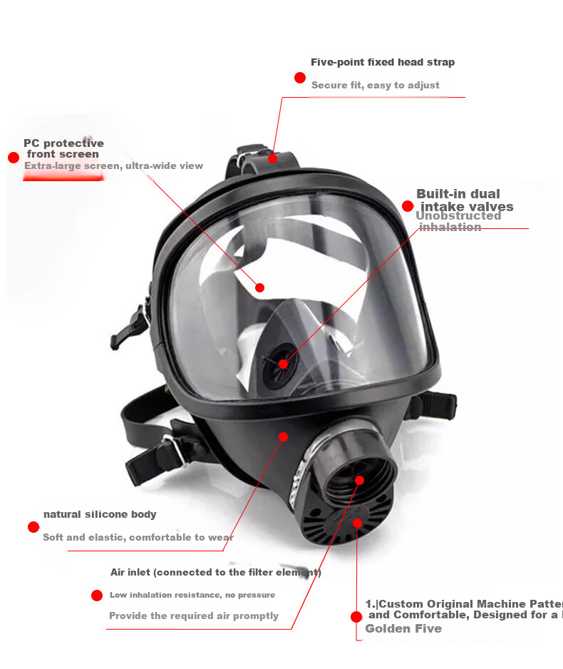 Hulidun MF14 Self-Priming Filter Wide-View Anti-Smoke Toxic Gas Chemical Biochemical Gas Mask Full Facepiece 14 Mask + Junpin Canister 5