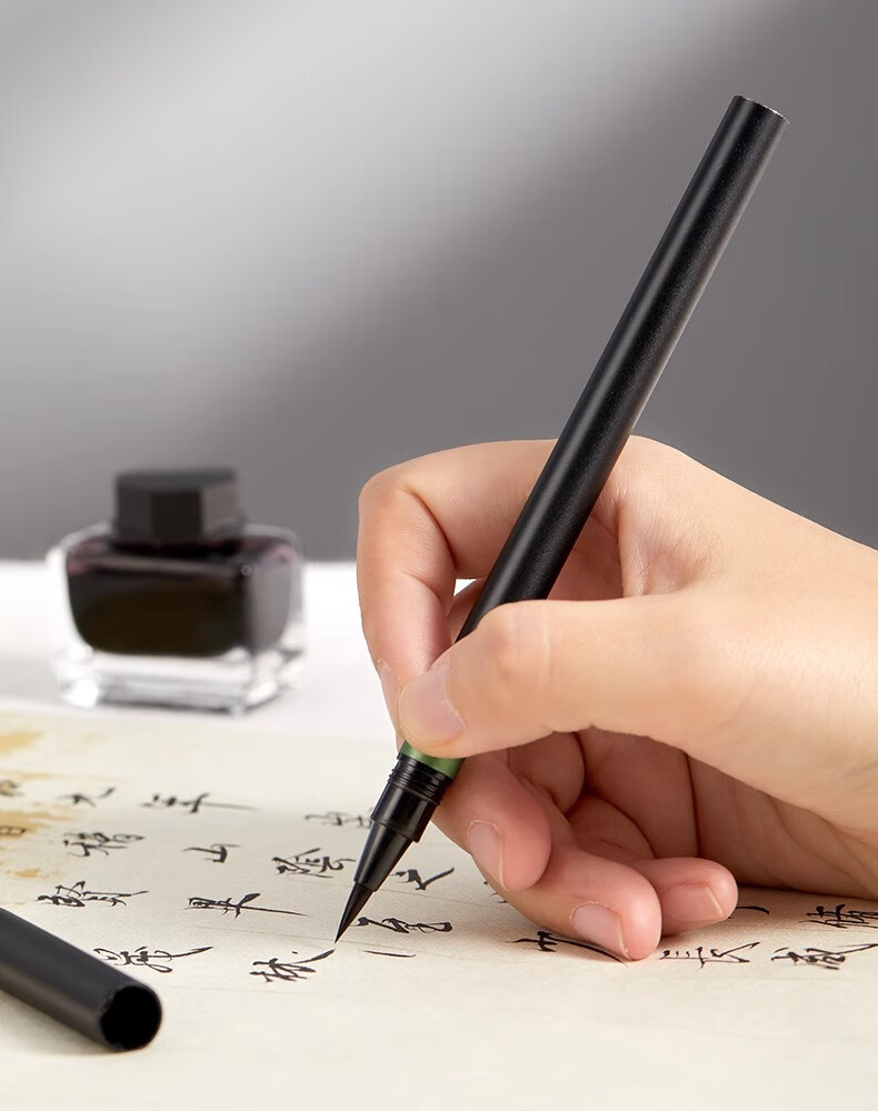 Liupintang [Mid-Autumn Festival Gift] Fountain Pen-Style Calligraphy Brush Professional Wolf Hair Soft Brush Small Regular Script Brush for Beginners Running Script Water-Style Practice Set Scientific Calligraphy Brush Ink Cartridge 10