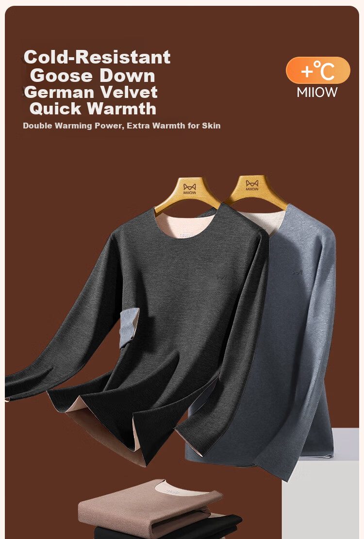 Miiow [Goose Down Tencel] Men's Thermal Underwear Set 10A Antibacterial German Velvet Heat Retaining Fleece Thickened Autumn Shirt and Pants 4