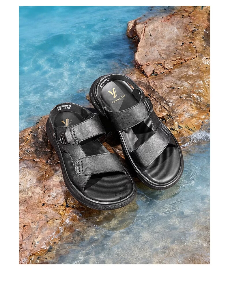 Yierkang Men's Summer Genuine Leather Casual Beach Sandals Dual-Wear Driving Slippers 96308W Black Size 41 13