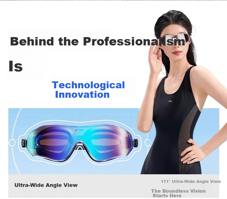 LI-NING Swimming Goggles HD Anti-Fog Waterproof Training Professional Mid-Frame Coated Swim Glasses for Men and Women 3