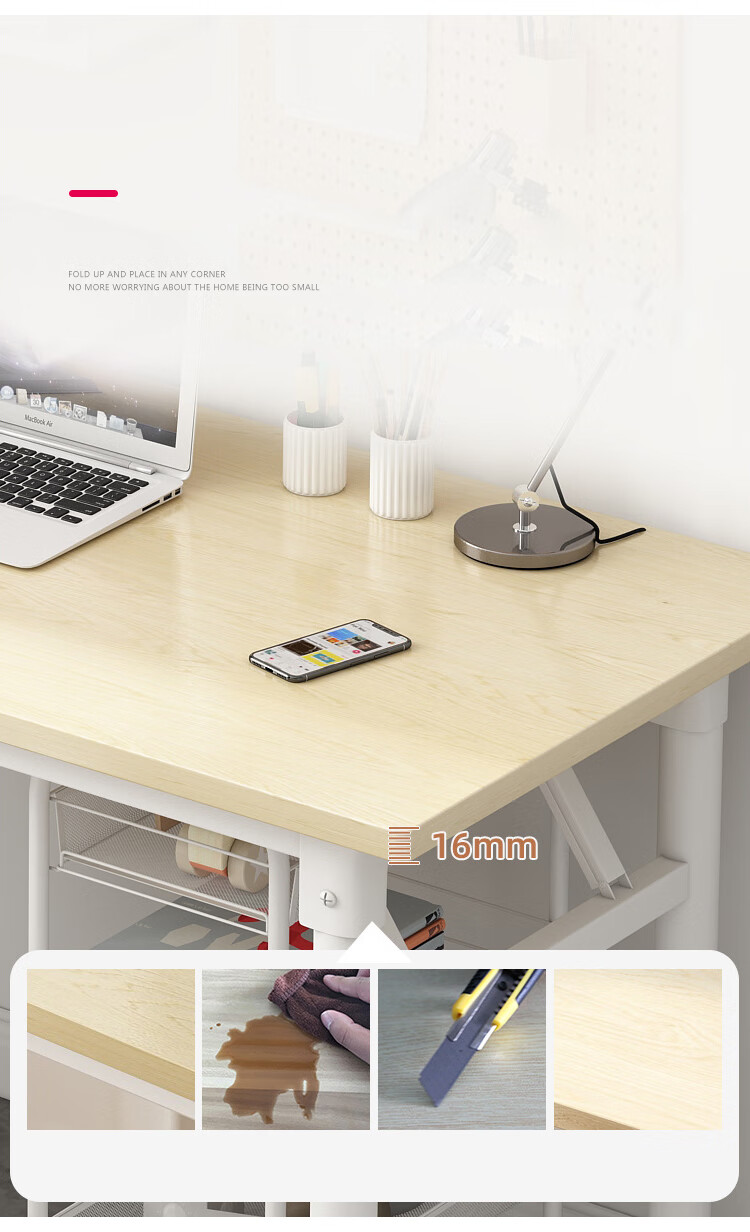 Huakaizhixing Folding Computer Desk, Home Study Table, Desktop PC Desk, Writing Desk for Study Room, BGZ660 Single Layer Yellow Wood Grain, 1.2M 8