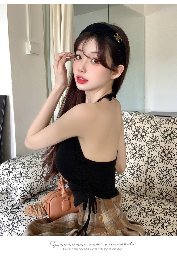 Modal Halter Neck Camisole Women's Simple Fashion Backless Bra Slim Fit Top with Chest Pad 9