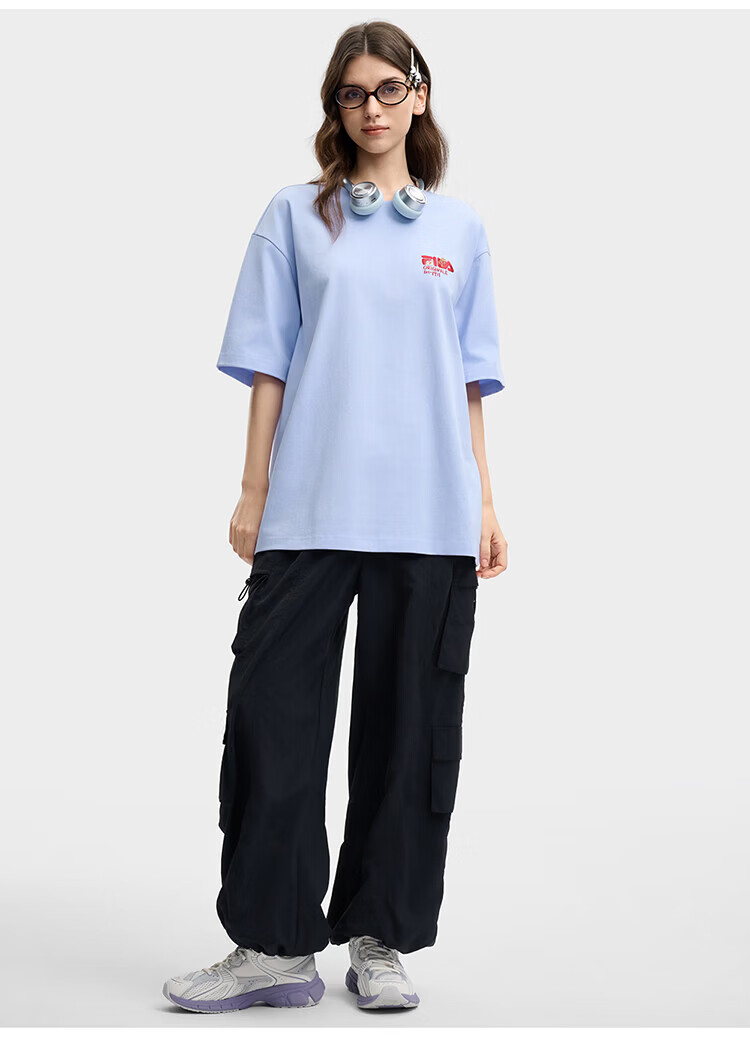 FILA Official Couple's Knitted Short Sleeve Shirt 2026 Summer Fashion Casual Unisex Loose Cat Embroidery T-Shirt 57