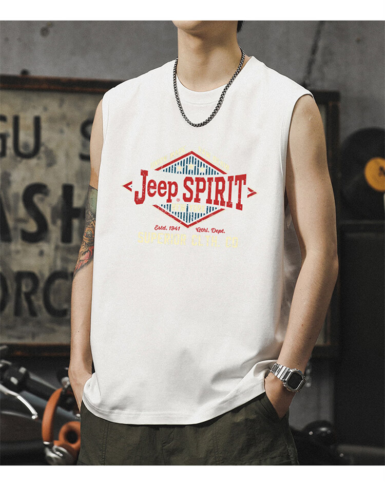 JEEP SPIRIT Men's American Vintage Sleeveless Vest Summer Lightweight Cotton Printed Tank Top Gray L 18