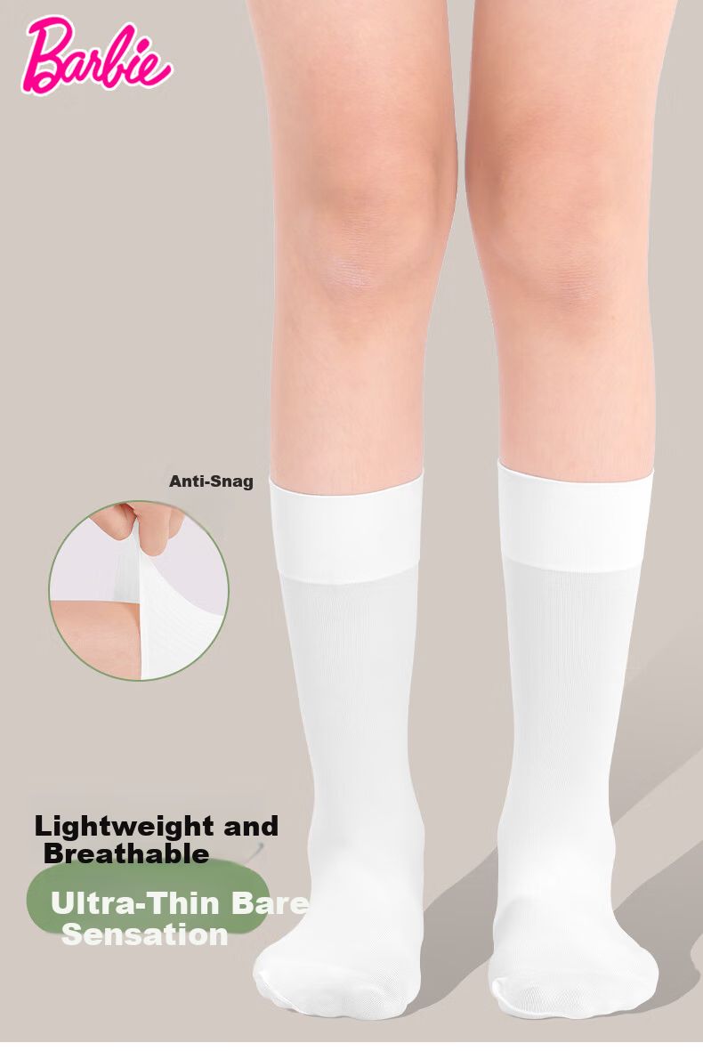 Barbie Girls Mid-Calf Socks Spring and Autumn Children's Short Stockings School Style Half-Leg Socks Pure White Baby Long Socks 1