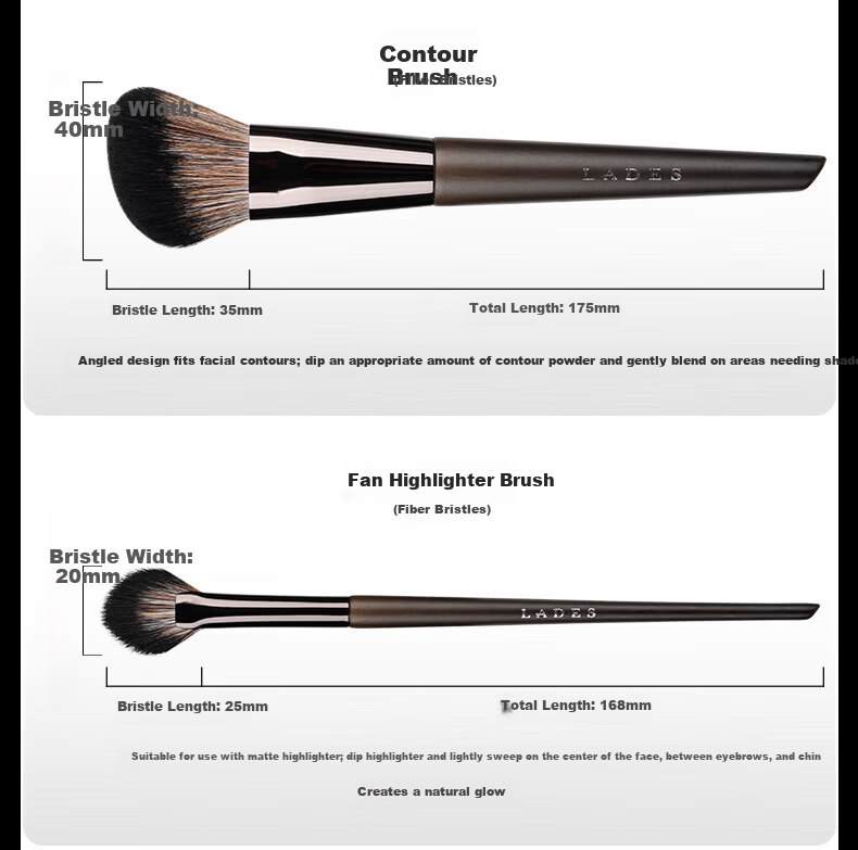 LADES Wooden 15-Piece Makeup Brush Set Animal Hair Powder Brush Lip Brush Concealer Brush Beauty Tools 19