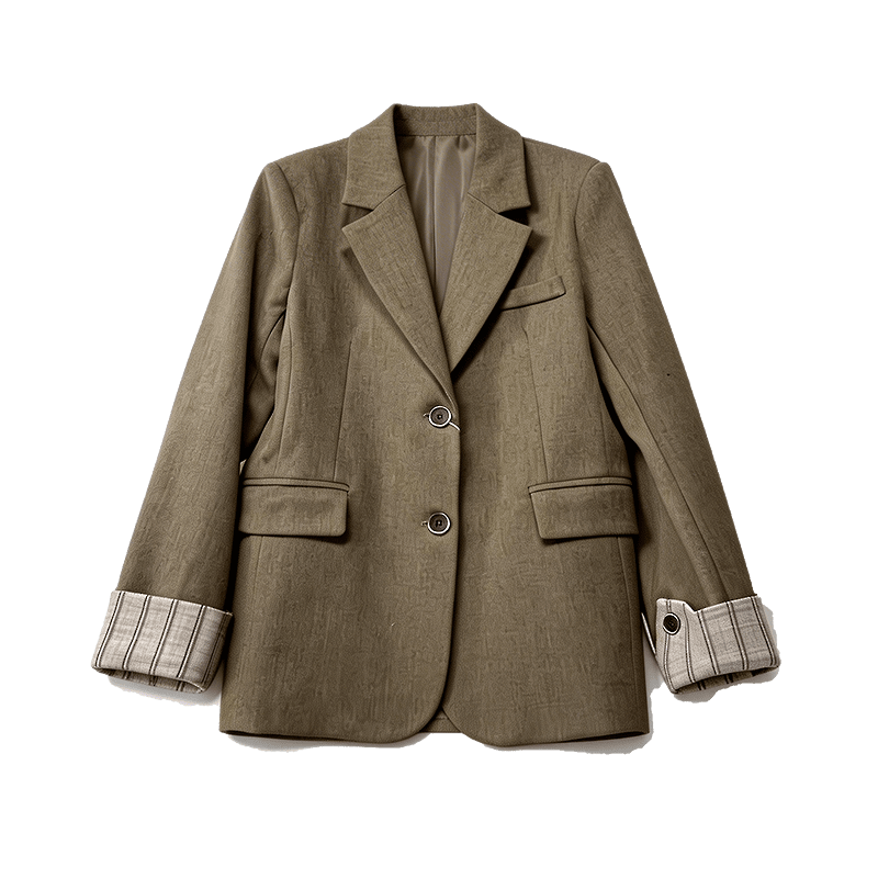 Demana [Legal Lady] Spring Commuter Notch Lapel Striped Color-Block Two-Button Turn-Up Blazer for Women Premium Quality