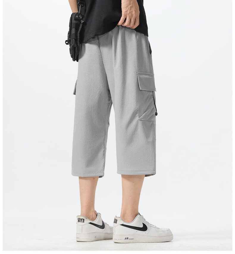 Fingercroxx IT American Workwear Casual Pants Men's Summer Lightweight Breathable Loose Fit Cropped Pants Black M 12