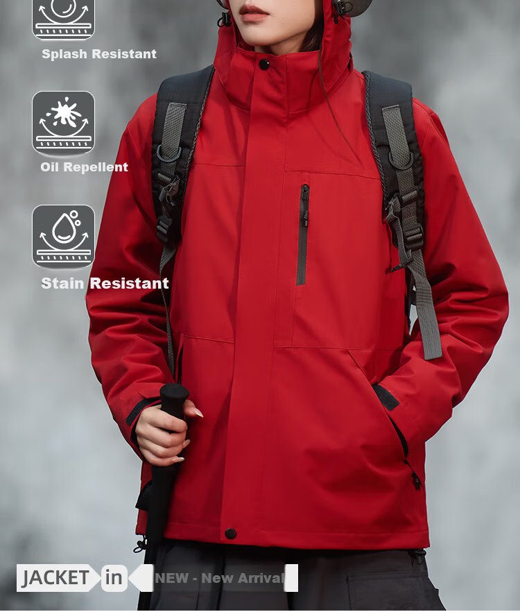 JEEP SPIRIT 3-in-1 Men's Autumn Winter Windproof Waterproof Jacket Outdoor Sports Coat for Women Black 4XL 3