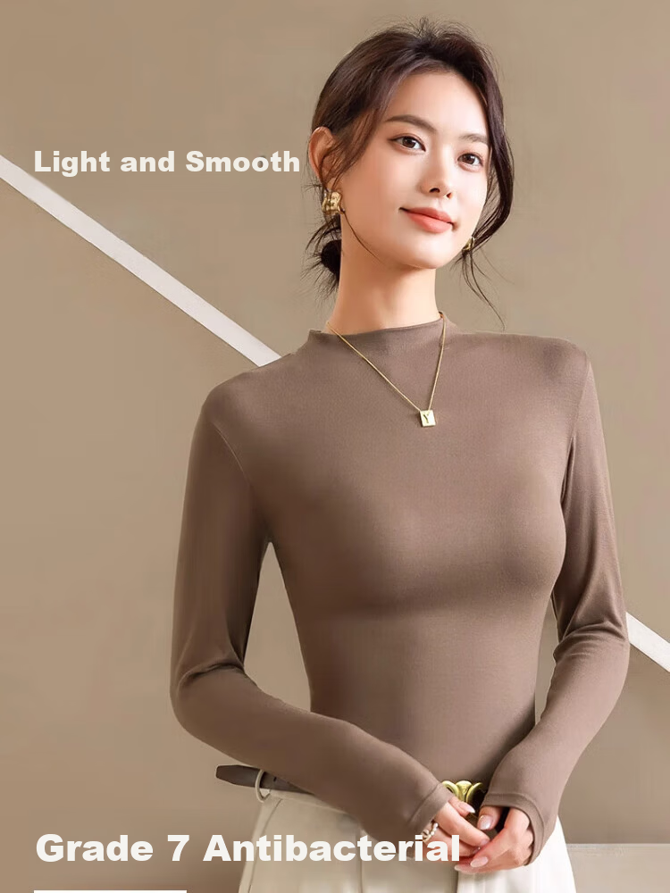 Urban Beauty Women's Semi-Turtleneck Slim Fit Knit Top 2025 Autumn Winter Versatile Stylish Layering Shirt 1
