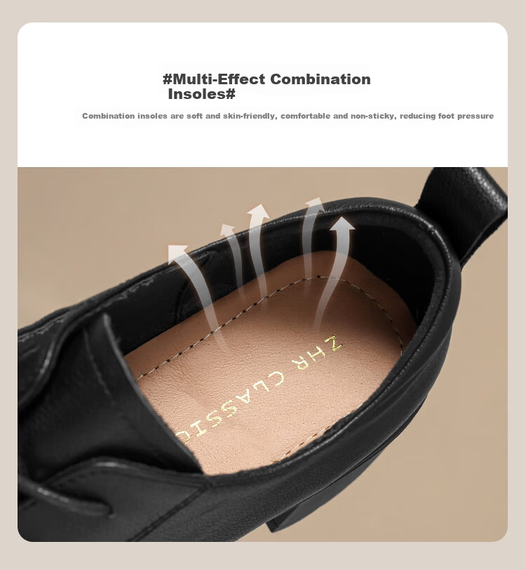 ZHR ZEZHE First Layer Cowhide Women's Commuter Thick Heel Lace-up Work Professional Loafers KM07 Beige Size 37 7