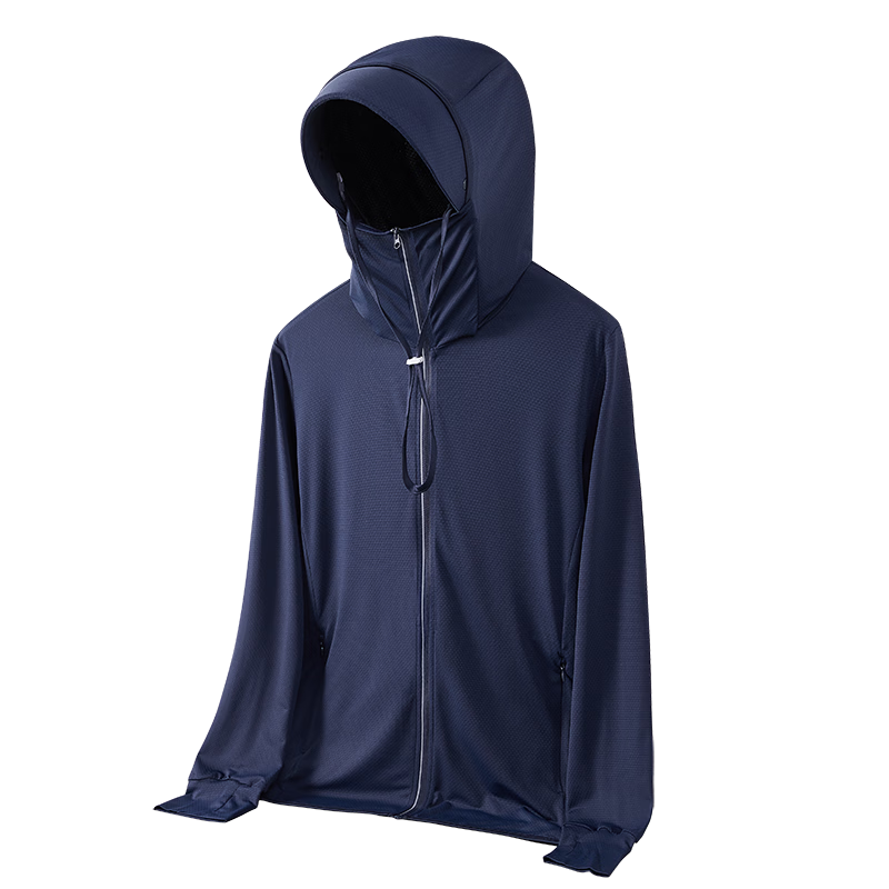 VANCAMEL Men's Summer Outdoor Fishing UV Protection Ice Silk Skin Jacket Coat Dark Blue XL