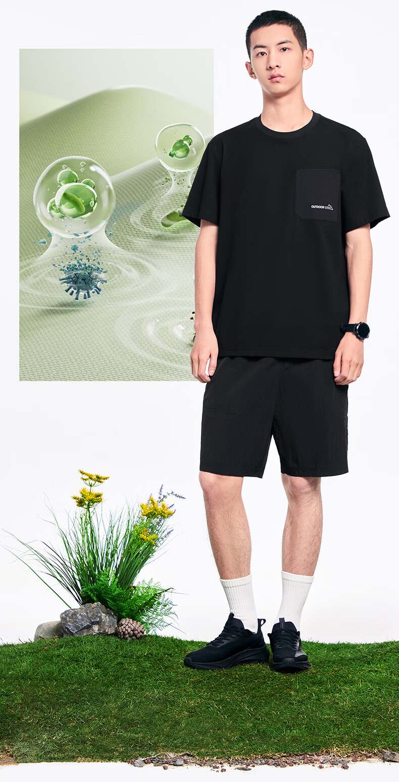 Erke Men's Crew Neck Short Sleeve Knit Shirt Summer Outdoor Antibacterial Sports T-Shirt Breathable Casual Base Layer Top 7