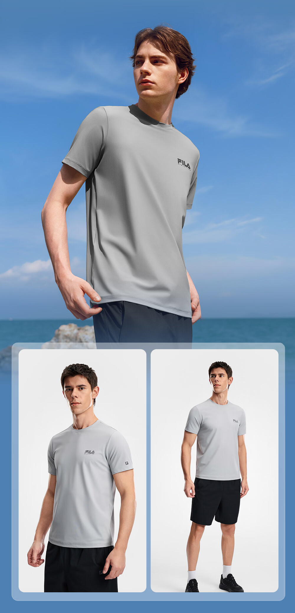 FILA Official Men's Short Sleeve T-Shirt 2026 Summer Cooling Breathable Round Neck Sun Protection Sports Top 10