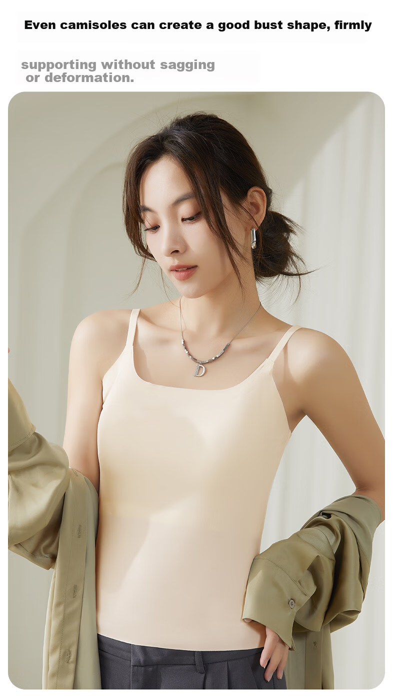 LangSha Women's Camisole Tank Top with Built-In Bra Pads, Wearable As Outer Layer Or Inner Wear, Thin Ice Silk Backless Undershirt 7