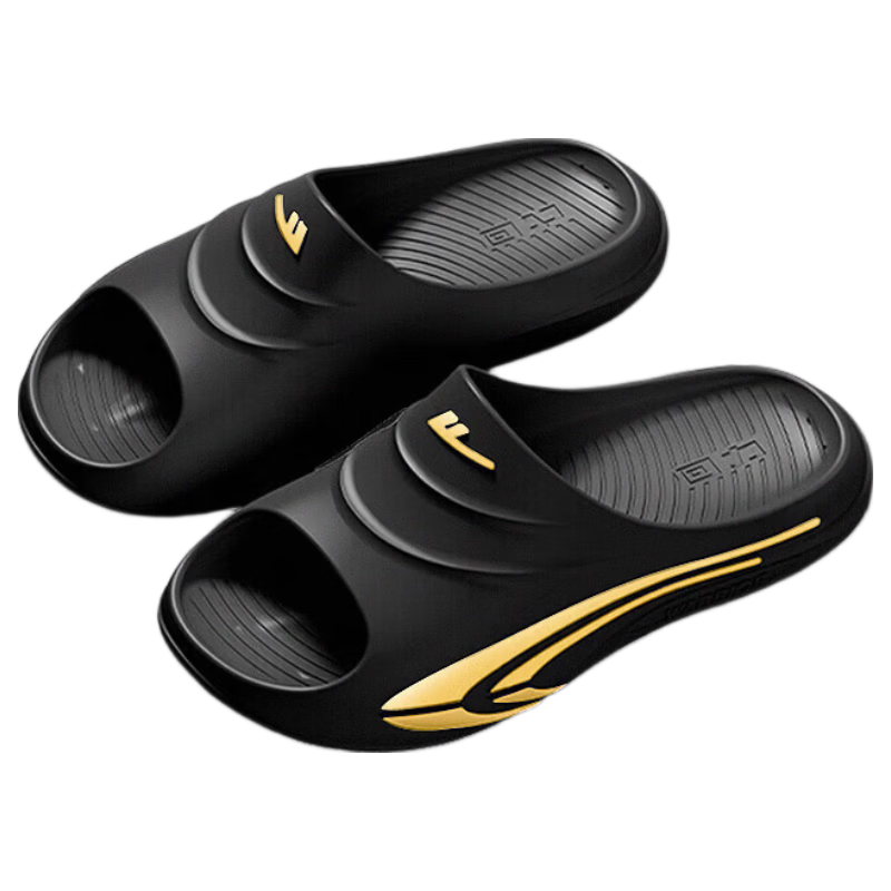 Warrior Men's Summer Bathroom Non-Slip EVA Thick Sole Durable Outdoor Beach Slippers Black Gold Size 40-41