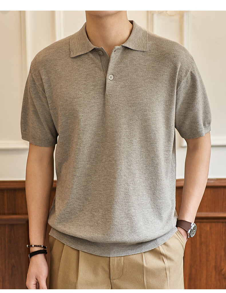 Dingfengbaoluo Vintage Old Coin Style Short Sleeve Men's Summer Luxury Business Polo Knit Casual Shirt KK65 Black 2XL 18