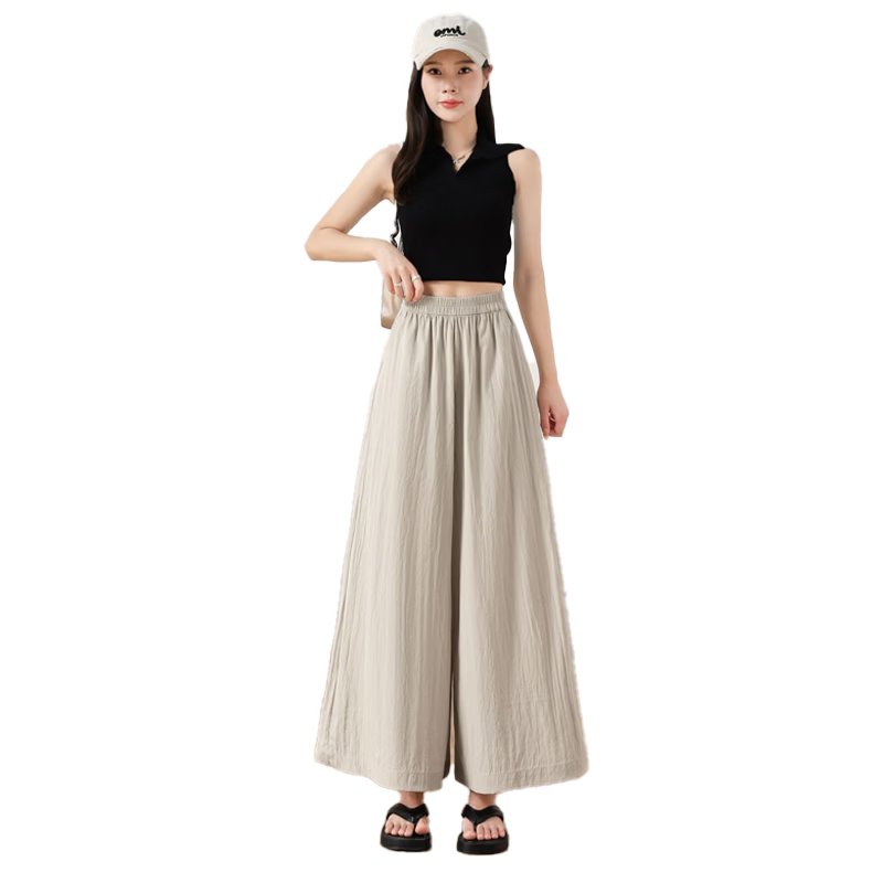 XUEXIMAN Women's Lightweight High-Waisted Straight-Leg Casual Quick-Dry Wide-Leg Pants with Skirt, Summer 2026 New Style, Ice Silk Fabric