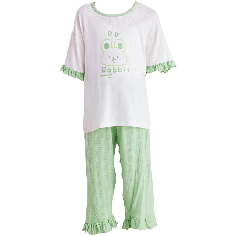 DEESHA [Ice Silk Smooth] Girls' Spring And Summer Pajamas, 7A Antibacterial Thin Short-Sleeve Top And Capri Pants, Air Conditioning Wear, Children's Loungewear