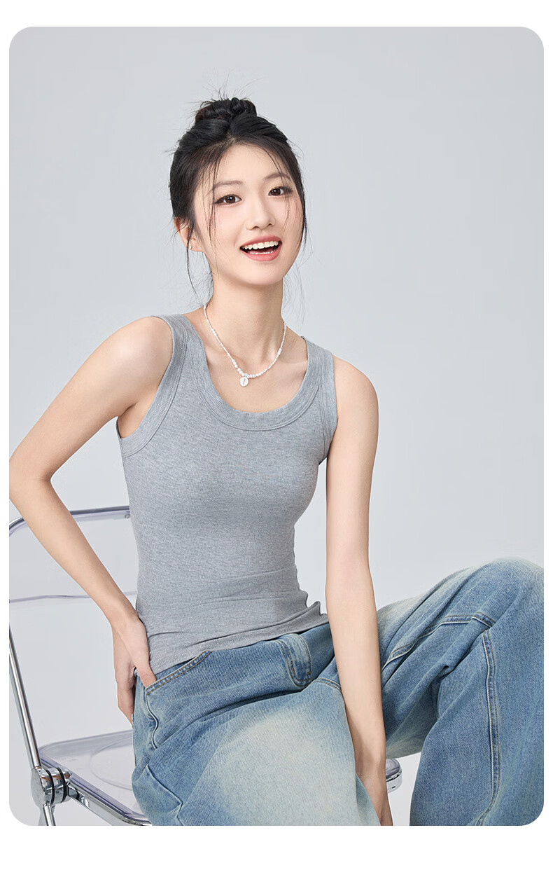 GUJIN Women's Round Neck Camisole Vest 2026 New Summer Slim Fit Sleeveless Solid Color Base Shirt 16