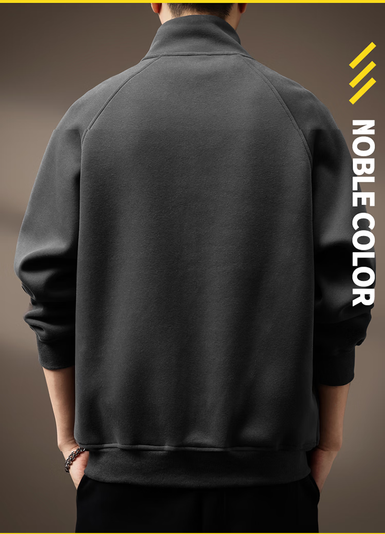 JEEP Men's Hoodie Jacket Spring Autumn Heavyweight Casual Zip-up Trendy Sportswear Dark Gray M 8