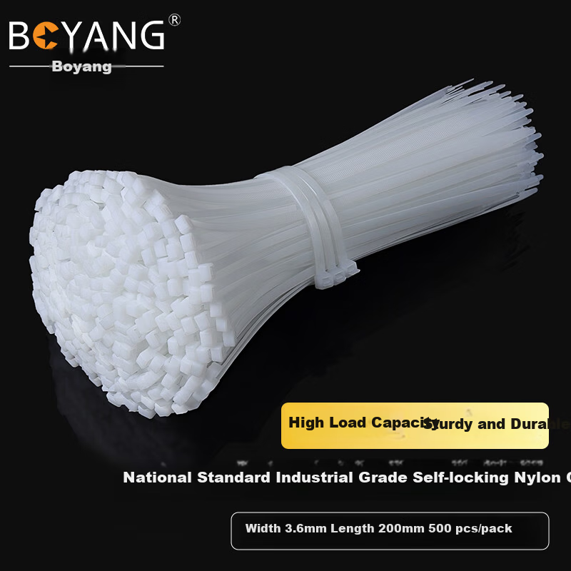 BOYANG BOYANG Standard 4*200 Self-locking Nylon Cable Ties Flame Retardant Wire Organizer Straps Cable Binding Ties 3.6mm Width White 500pcs/Pack BY-ZD-WH4*200/500
