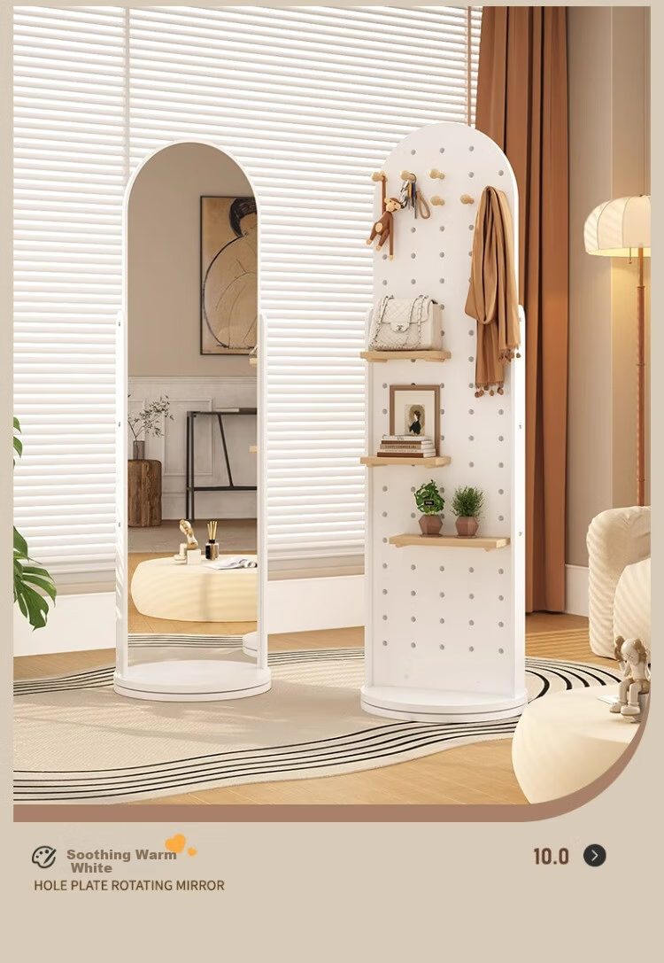 Millennium Mansion Pegboard Rotating Full-Length Dressing Mirror with Integrated Clothes Hanger and Storage Rack Floor-Standing Fitting Mirror 170*40 White 11